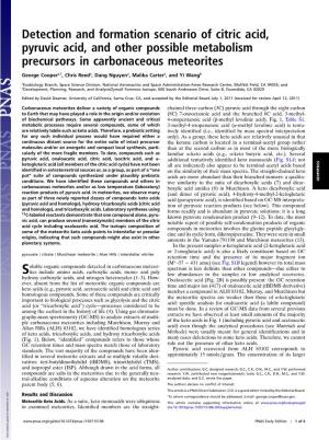 Detection and Formation Scenario of Citric Acid, Pyruvic Acid, and Other Possible Metabolism Precursors in Carbonaceous Meteorites