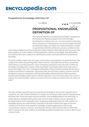 Propositional Knowledge, Definition Of