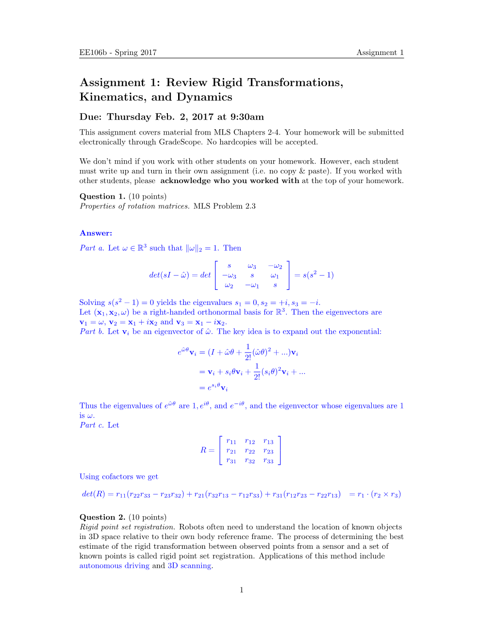 Review Rigid Transformations, Kinematics, and Dynamics Due: Thursday Feb