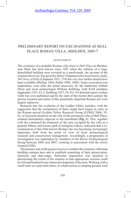 Preliminary Report on Excavations at Hull Place Roman Villa, Sholden, 2005-7