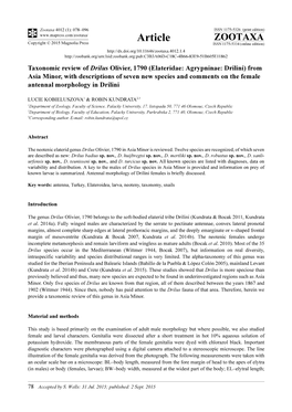 Taxonomic Review of Drilus Olivier, 1790 (Elateridae: Agrypninae: Drilini)