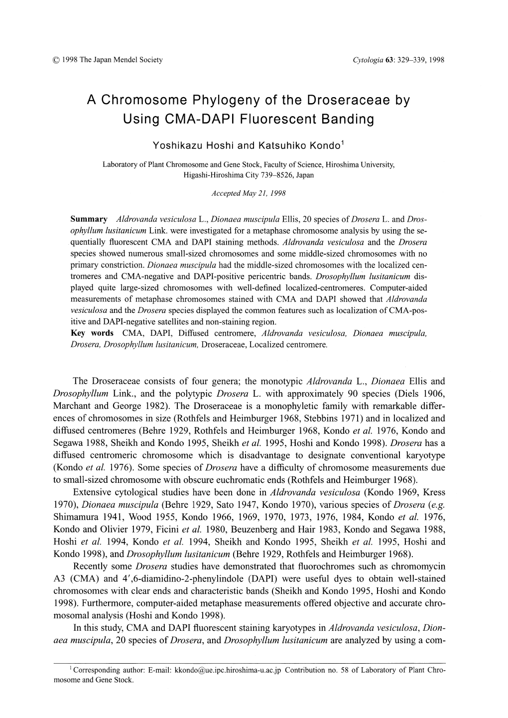 A Chromosome Phylogeny of the Droseraceae by Using CMA-DAPI Fluorescent Banding