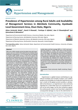 Prevalence of Hypertension Among Rural Adults and Availability Of