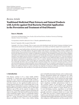 Traditional Medicinal Plant Extracts and Natural Products with Activity Against Oral Bacteria: Potential Application in the Prevention and Treatment of Oral Diseases