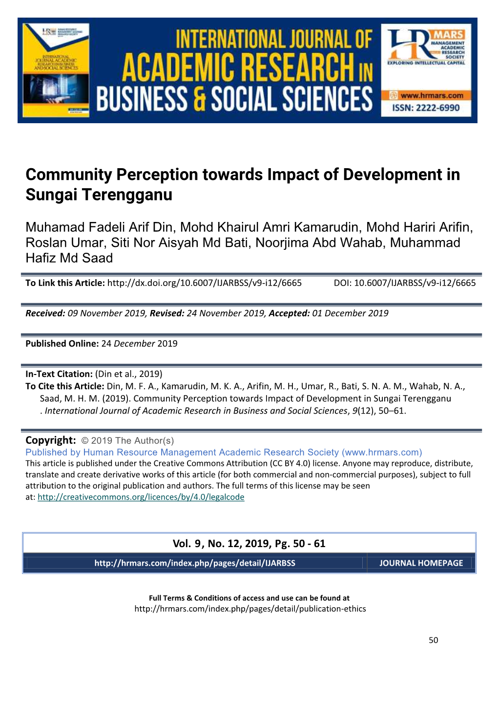 Community Perception Towards Impact of Development in Sungai Terengganu