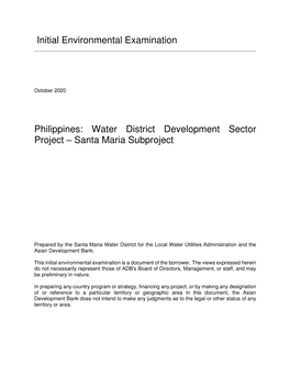 Water District Development Sector Project – Santa Maria Subproject