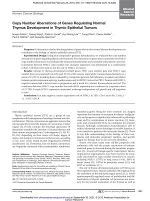 Copy Number Aberrations of Genes Regulating Normal Thymus Development in Thymic Epithelial Tumors