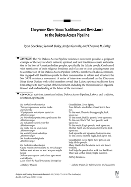 Nnn Cheyenne River Sioux Traditions and Resistance to the Dakota Access Pipeline