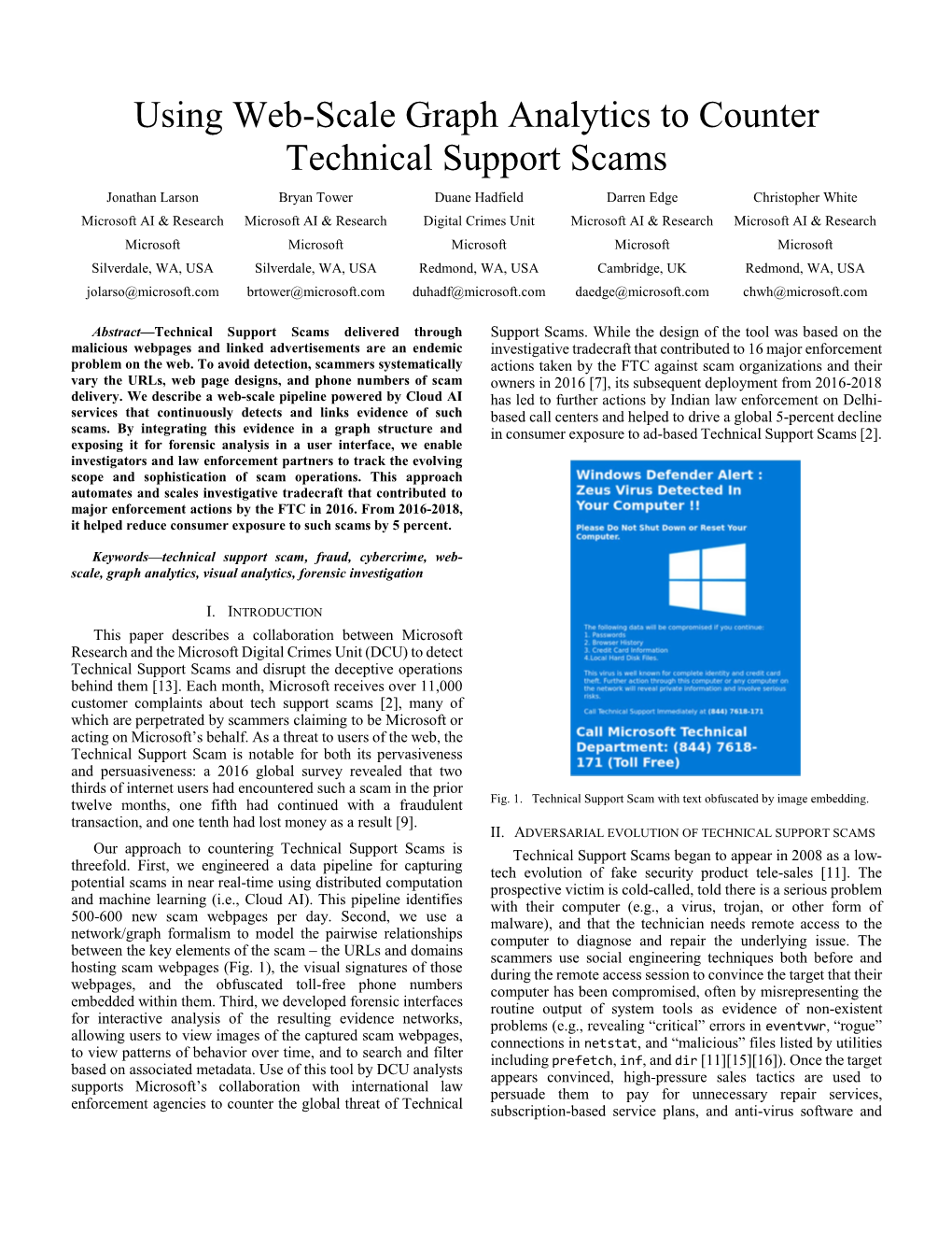 Using Web-Scale Graph Analytics to Counter Technical Support Scams