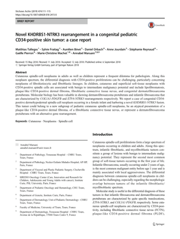 Novel KHDRBS1-NTRK3 Rearrangement in a Congenital Pediatric CD34-Positive Skin Tumor: a Case Report
