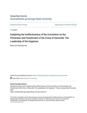Explaining the Ineffectiveness of the Convention on the Prevention and Punishment of the Crime of Genocide: the Leadership of the Hegemon