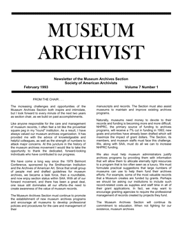 MUSEUM ARCHIVIST ║ ║ SECTION BUSINESS ╚═════════════════════════════════╝ ╚══════════════════════════════════ Is Issued Twice a Year by the from the Chair, Cont