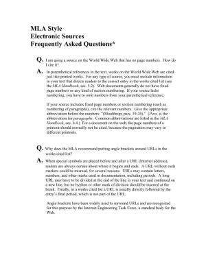 MLA Style Electronic Sources Frequently Asked Questions*