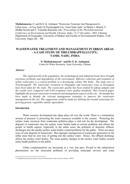 Wastewater Treatment and Management in Urban Areas - a Case Study of Tiruchirappalli City, Tamil Nadu, India” in Martin J