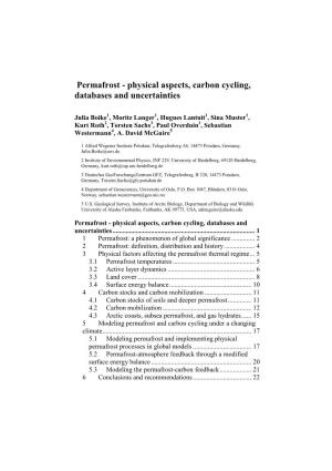 Permafrost - Physical Aspects, Carbon Cycling, Databases and Uncertainties