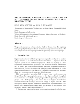 Recognition of Finite Quasi-Simple Groups by the Degrees of Their Irreducible Rep- Resentations