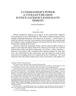 Justice Jackson's Korematsu Dissent