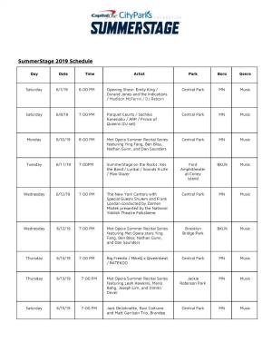 Summerstage 2019 Schedule