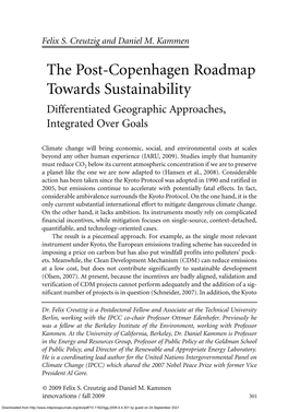 The Post-Copenhagen Roadmap Towards Sustainability Differentiated Geographic Approaches, Integrated Over Goals