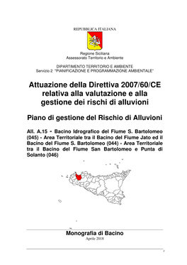 Attuazione Della Direttiva 2007/60/CE Relativa Alla Valutazione E Alla Gestione Dei Rischi Di Alluvioni