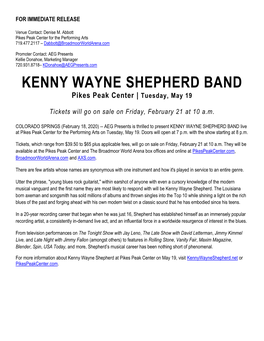 KENNY WAYNE SHEPHERD BAND Pikes Peak Center | Tuesday, May 19