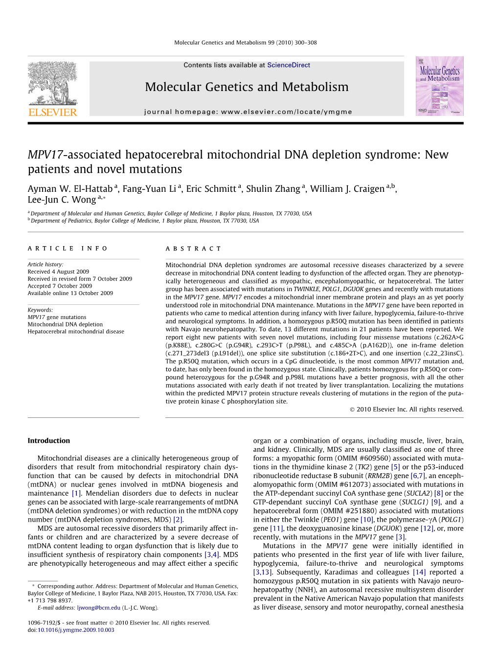 MPV17-Associated Hepatocerebral Mitochondrial DNA Depletion Syndrome: New Patients and Novel Mutations