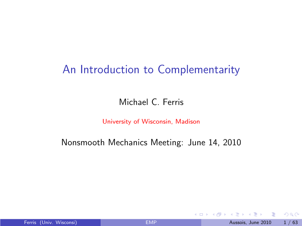 An Introduction to Complementarity (Pdf)