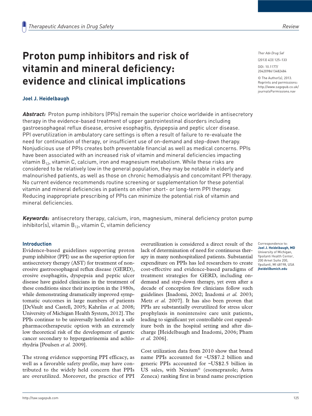 Proton Pump Inhibitors and Risk of Vitamin and Mineral Deficiency