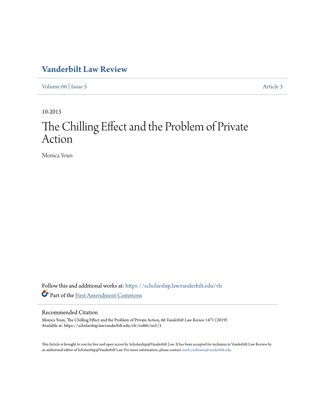 The Chilling Effect and the Problem of Private Action Monica Youn 66 Vand