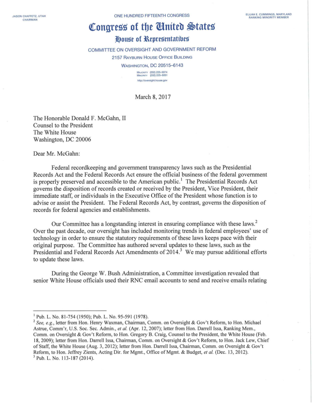 House Oversight Committee Asks White House Counsel Mcgahn About WH Recordkeeping Practices