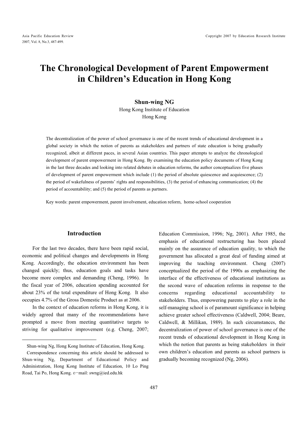 The Chronological Development of Parent Empowerment in Children's