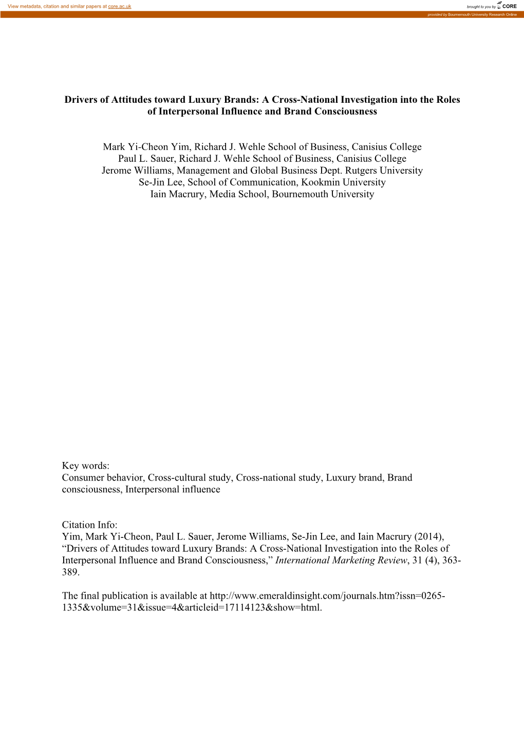 Drivers of Attitudes Toward Luxury Brands: a Cross-National Investigation Into the Roles of Interpersonal Influence and Brand Consciousness