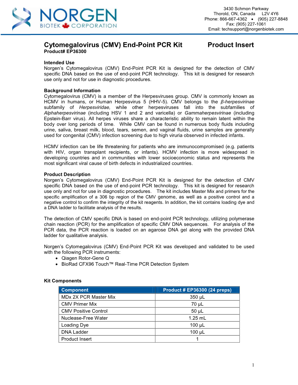 CMV) End-Point PCR Kit Product Insert Product# EP36300