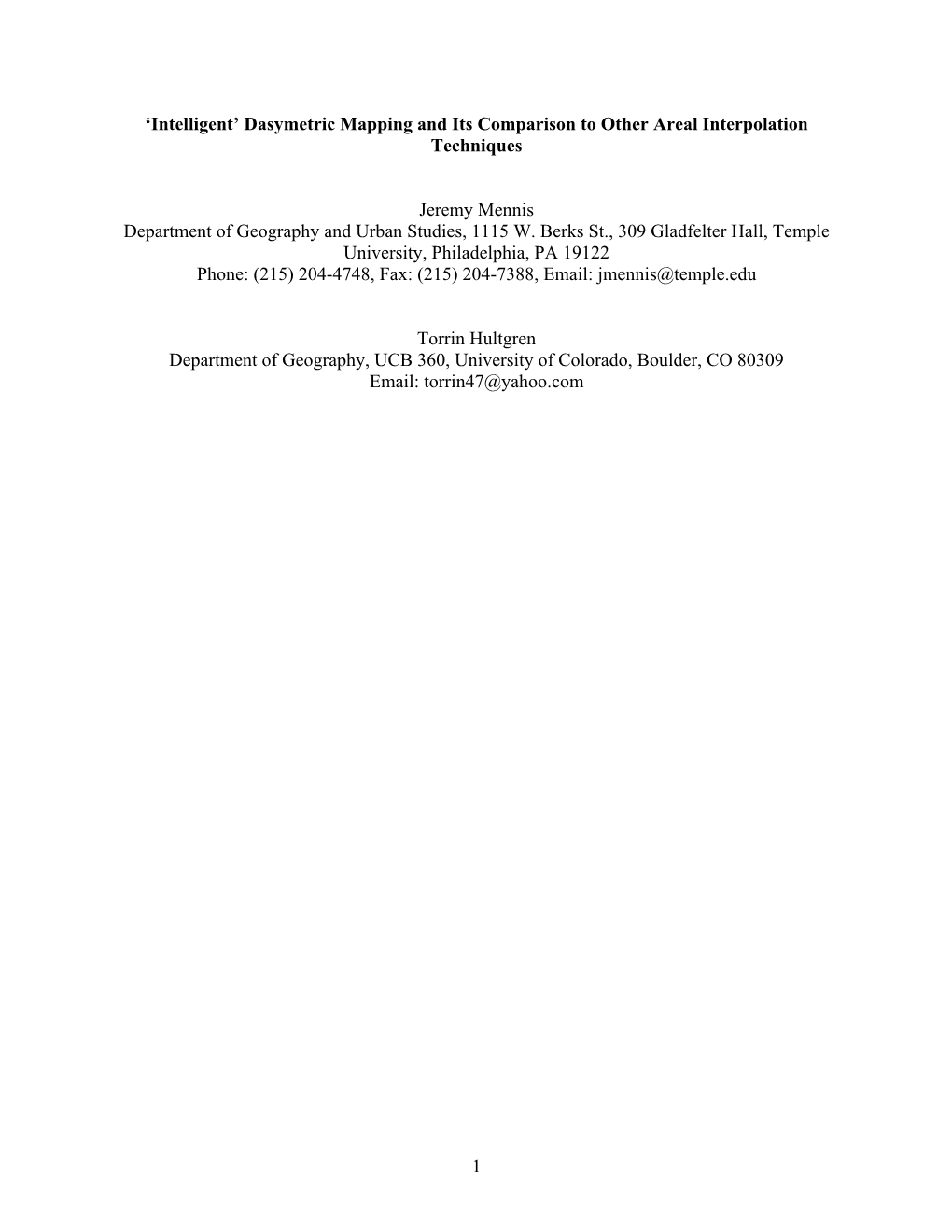 1 'Intelligent' Dasymetric Mapping and Its Comparison to Other Areal