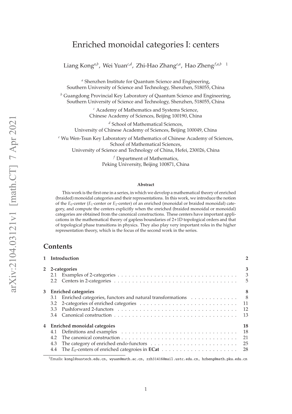 Enriched Monoidal Categories I: Centers