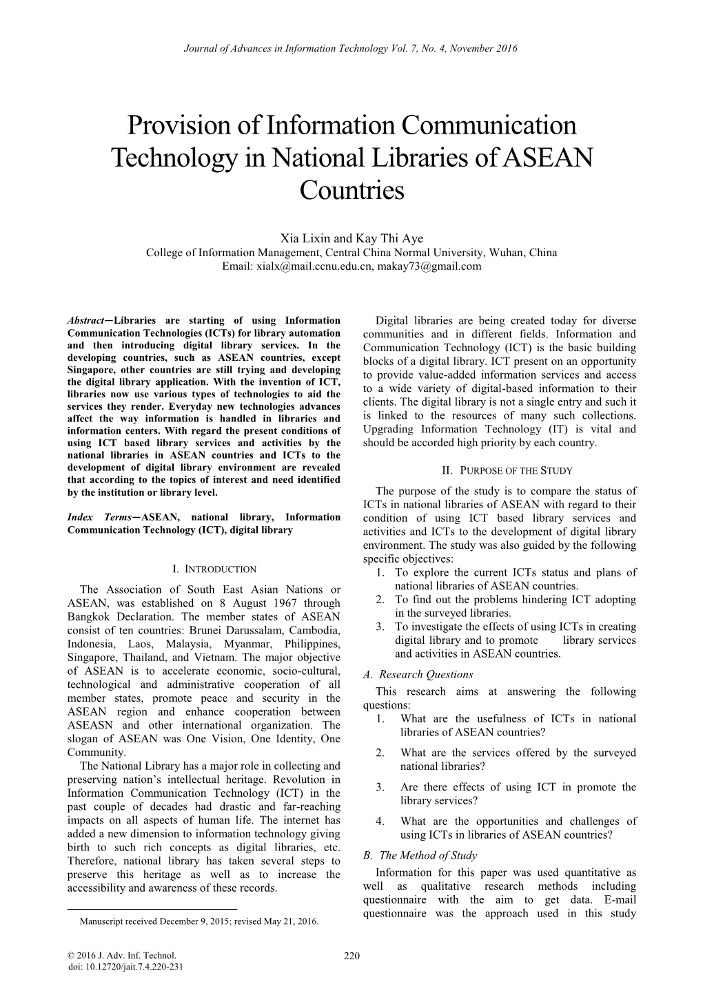 Provision of Information Communication Technology in National Libraries of ASEAN Countries