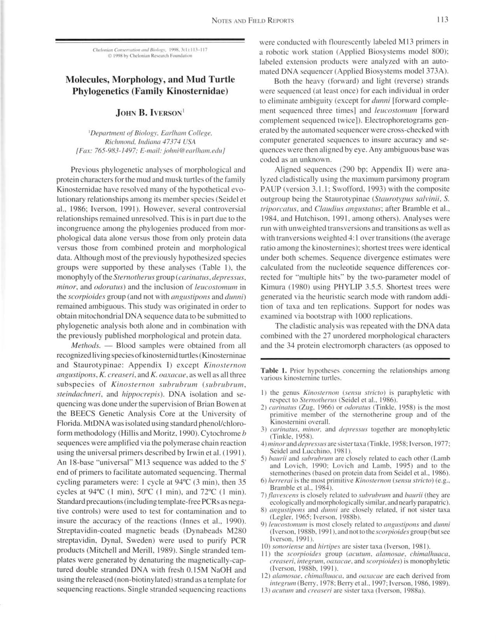 Iverson, J.B. 1998. Molecules, Morphology, and Mud Turtle