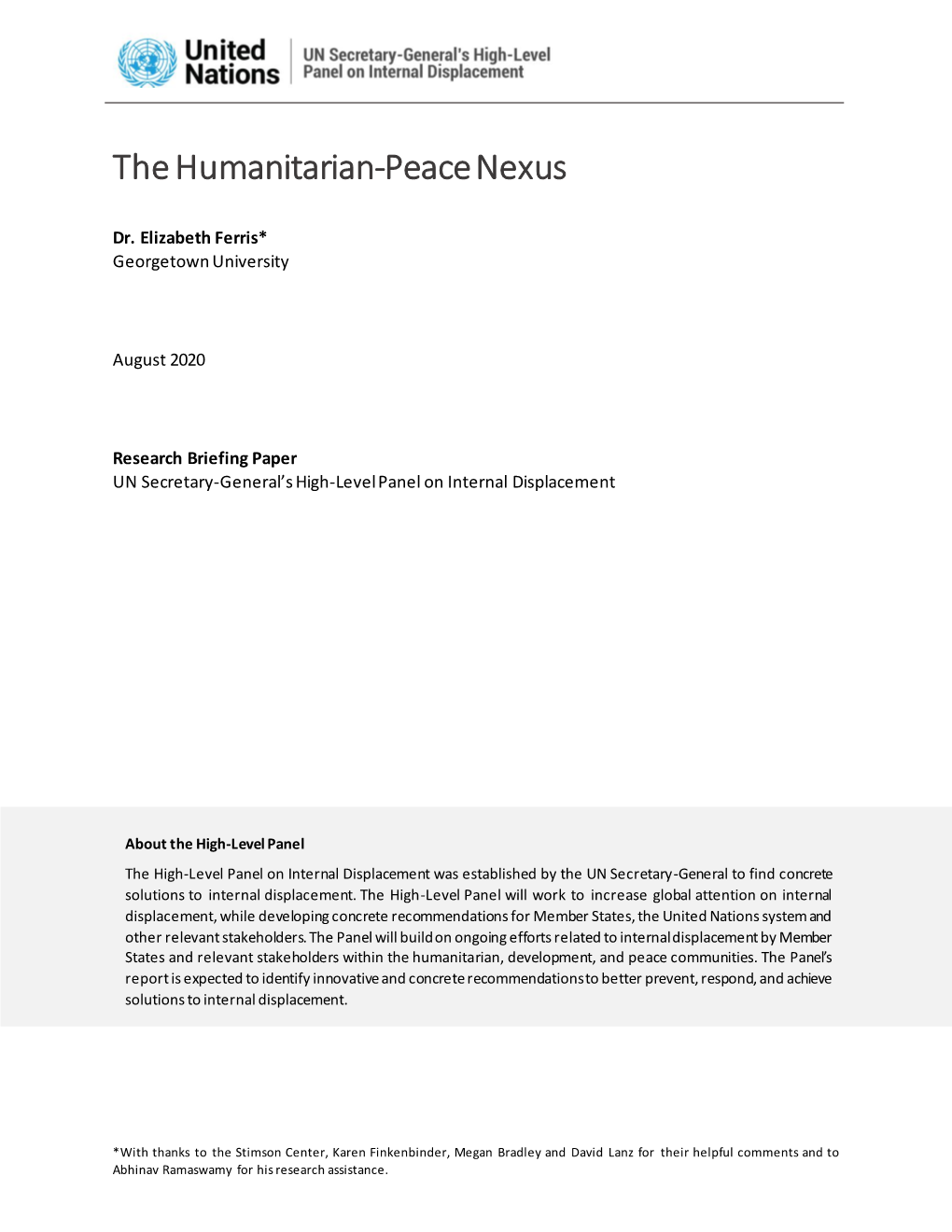 The Humanitarian-Peace Nexus