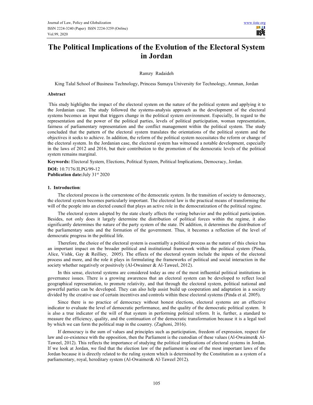 The Political Implications of the Evolution of the Electoral System in Jordan