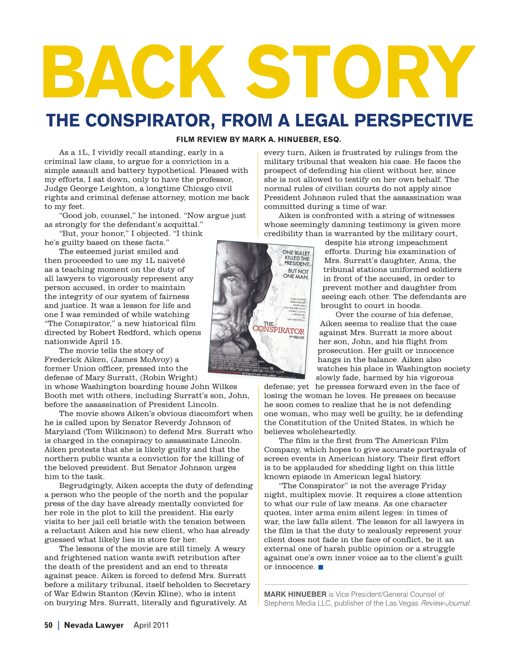 The Conspirator, from a Legal Perspective Film Review by Mark A