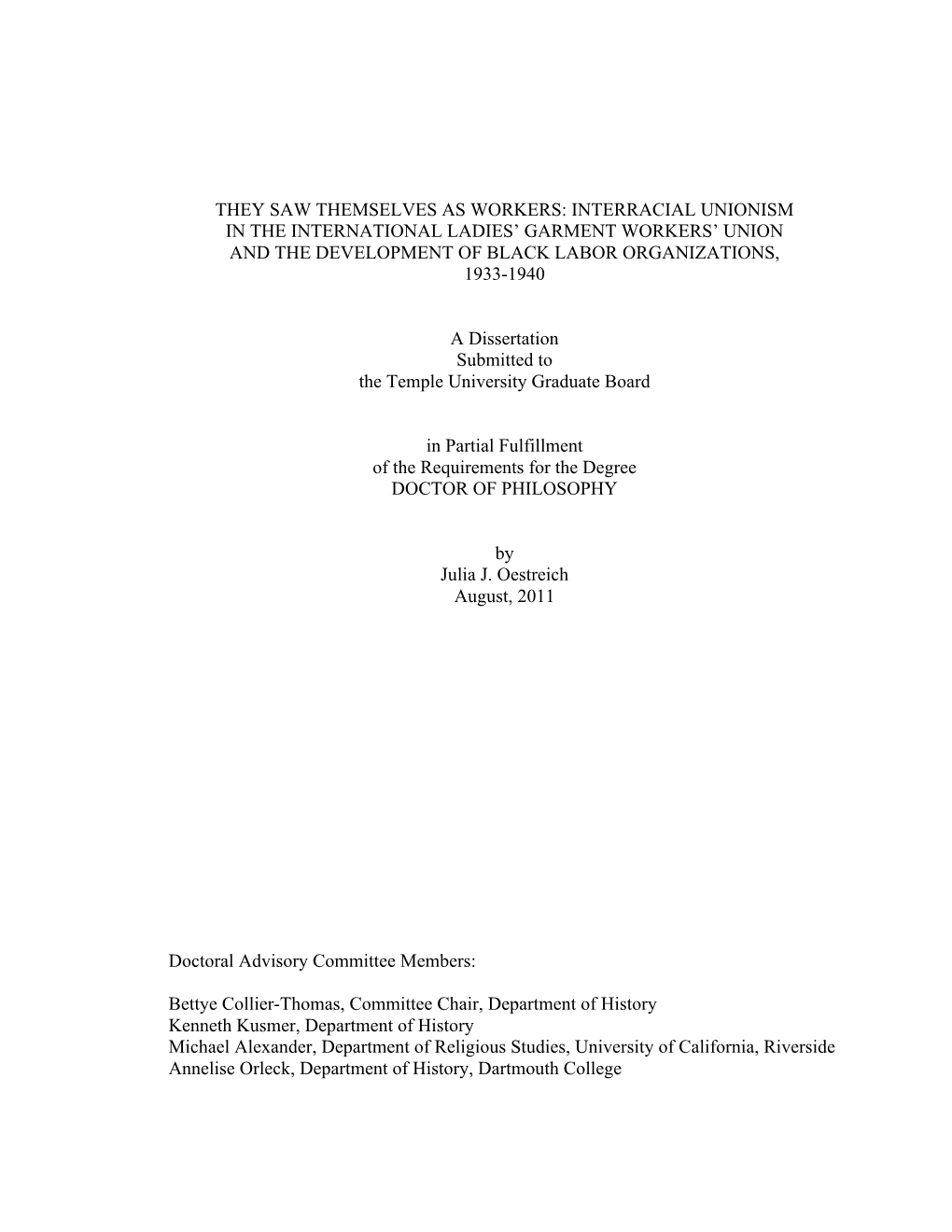 Interracial Unionism in the International Ladies’ Garment Workers’ Union and the Development of Black Labor Organizations, 1933-1940