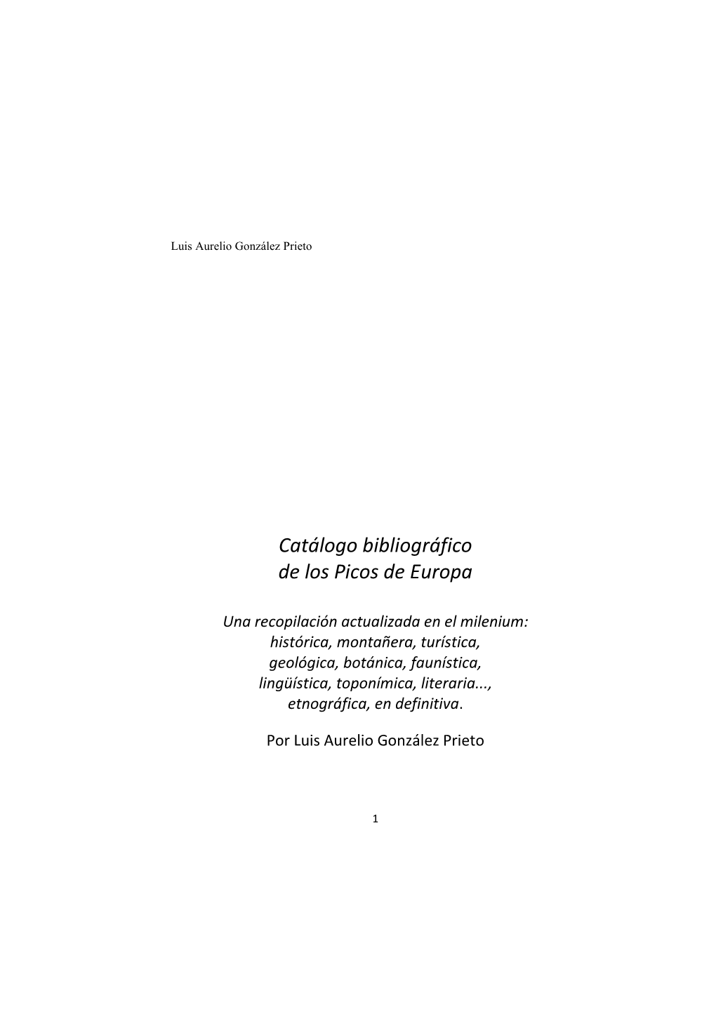 Catálogo Bibliográfico De Los Picos De Europa