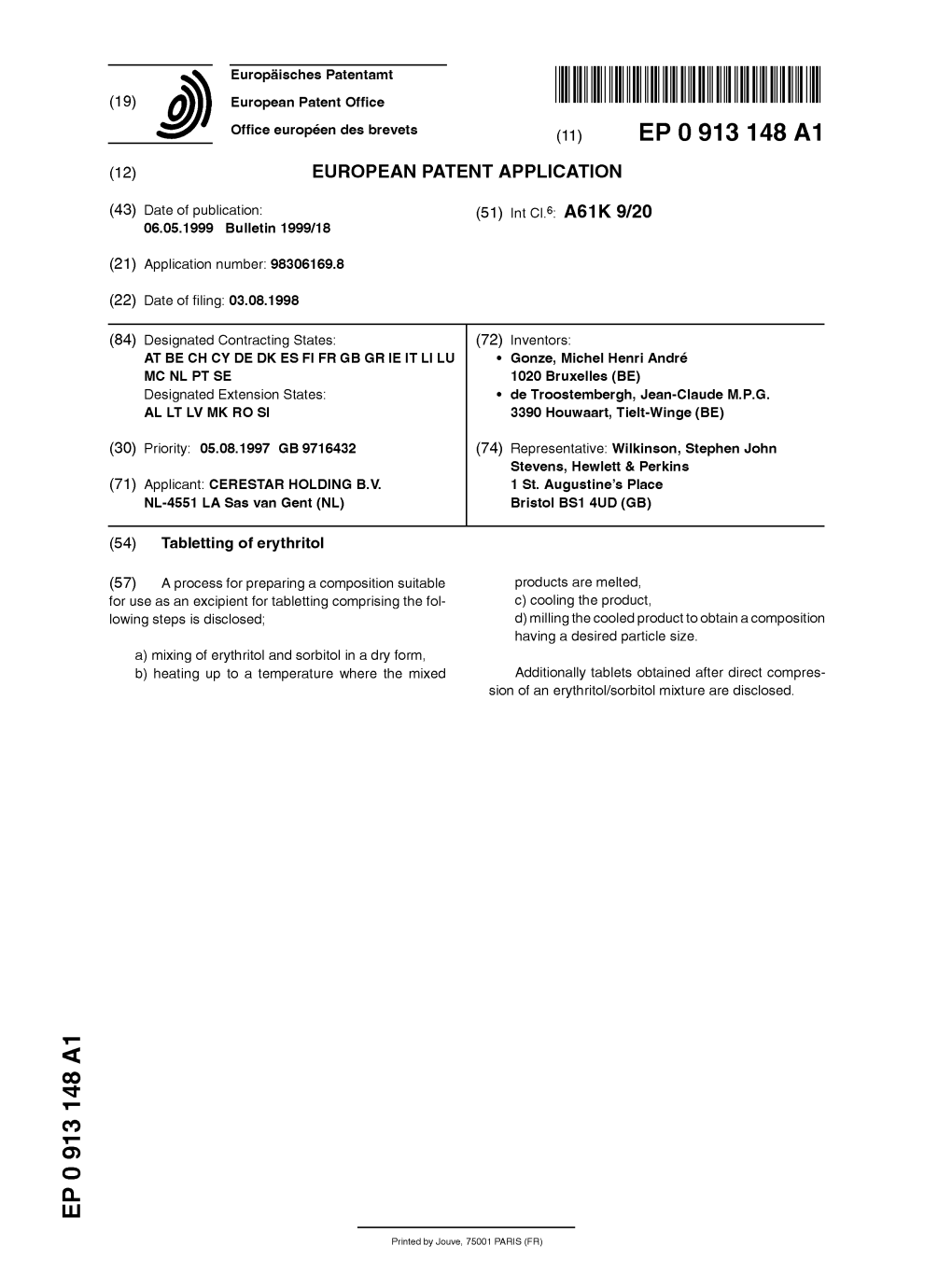 Tabletting of Erythritol