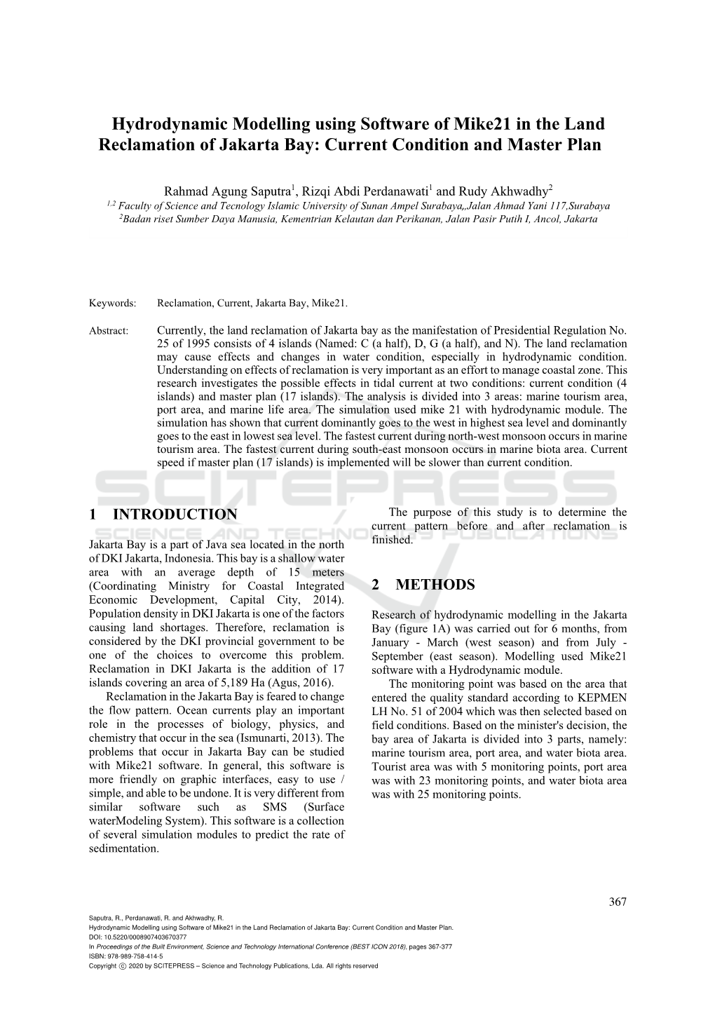 Hydrodynamic Modelling Using Software of Mike21 in the Land Reclamation of Jakarta Bay: Current Condition and Master Plan