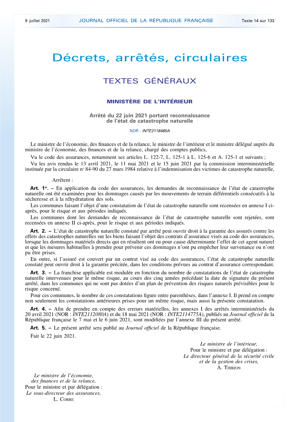 JOURNAL OFFICIEL DE LA RÉPUBLIQUE FRANÇAISE Texte 14 Sur 133