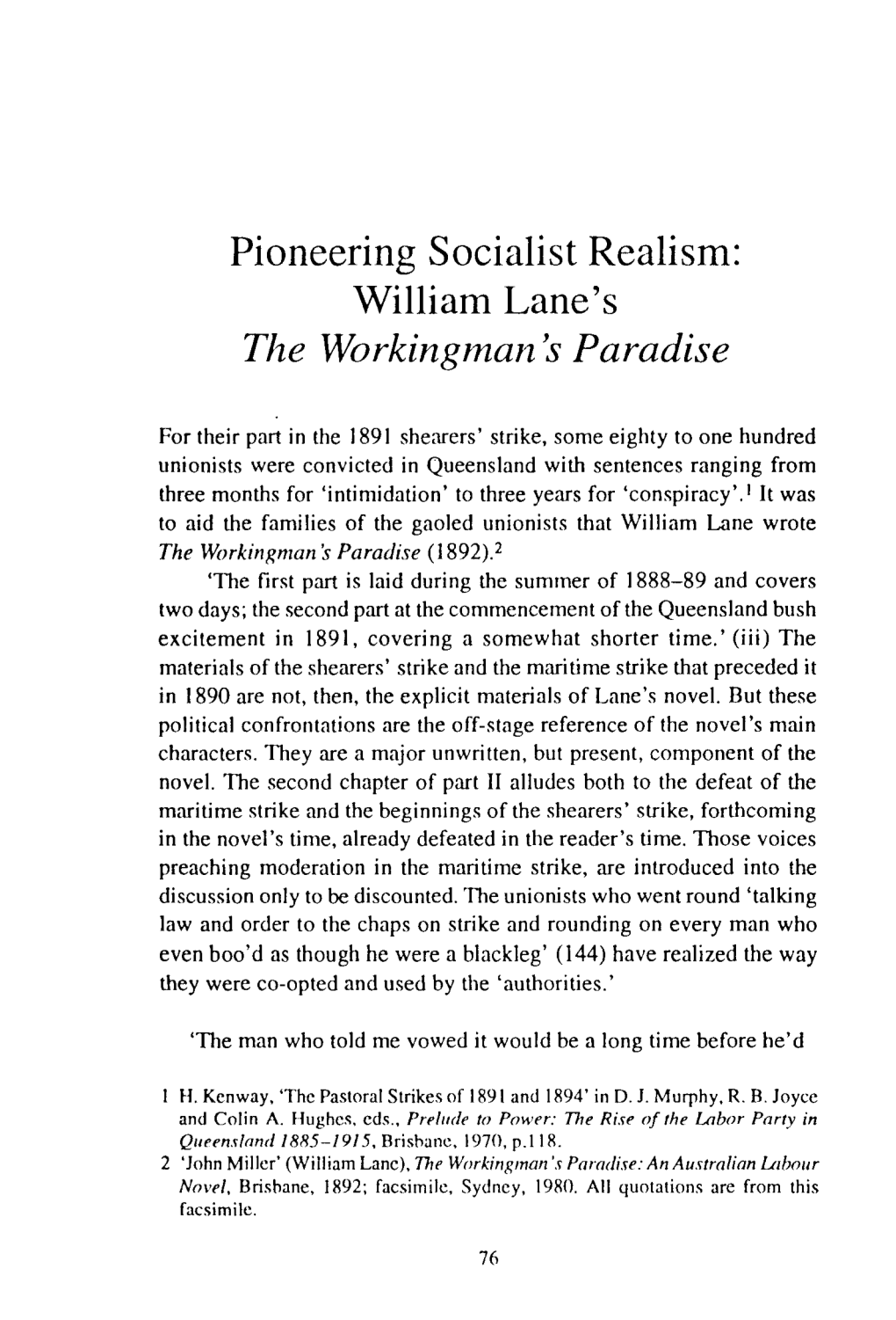 Pioneering Socialist Realism: William Lane's the Workingman's Paradise