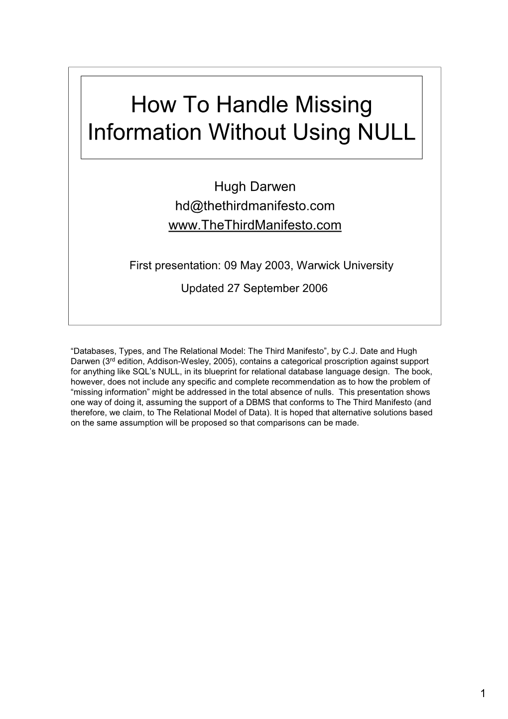 How to Handle Missing Information Without Using NULL