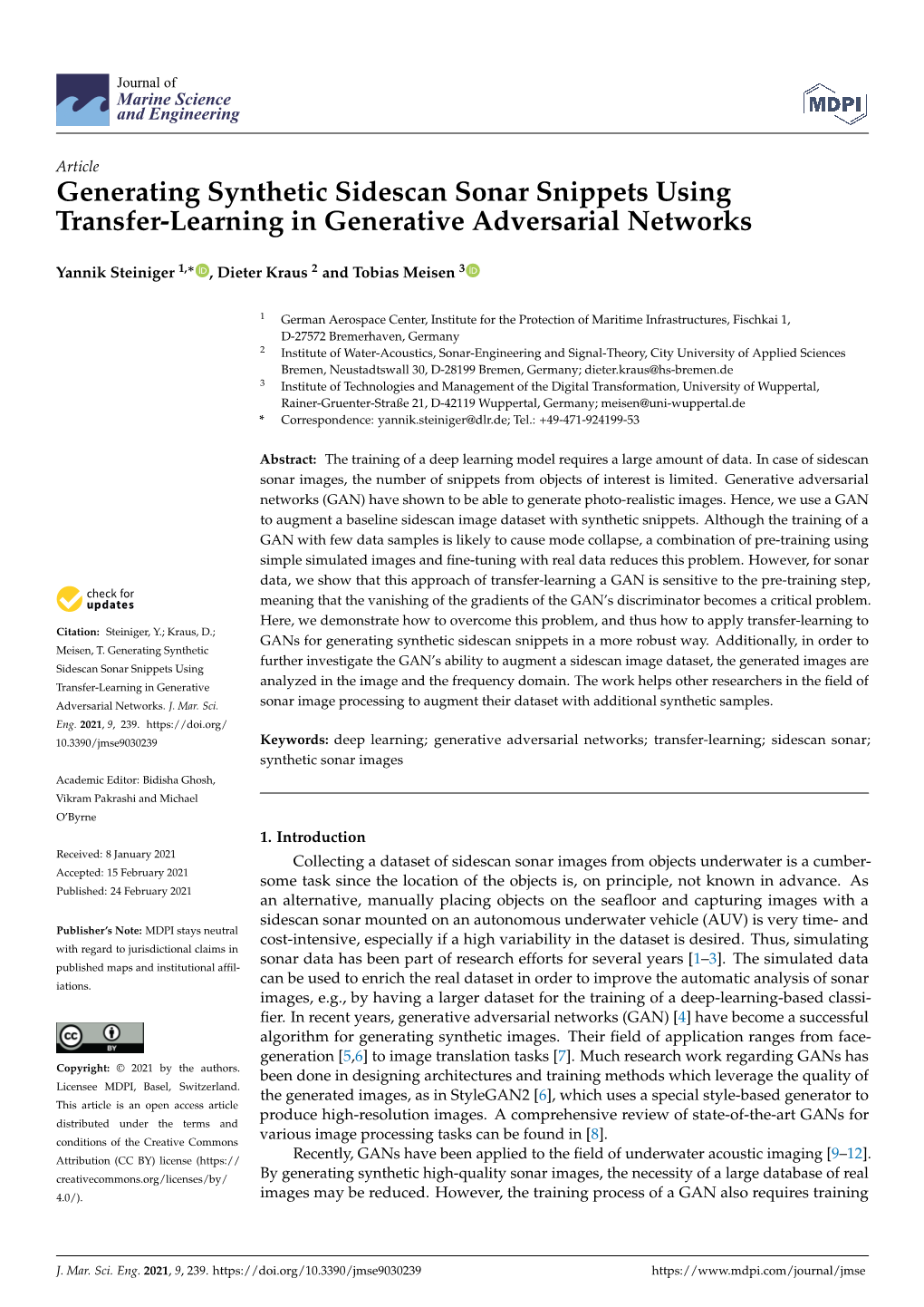 Generating Synthetic Sidescan Sonar Snippets Using Transfer-Learning in Generative Adversarial Networks