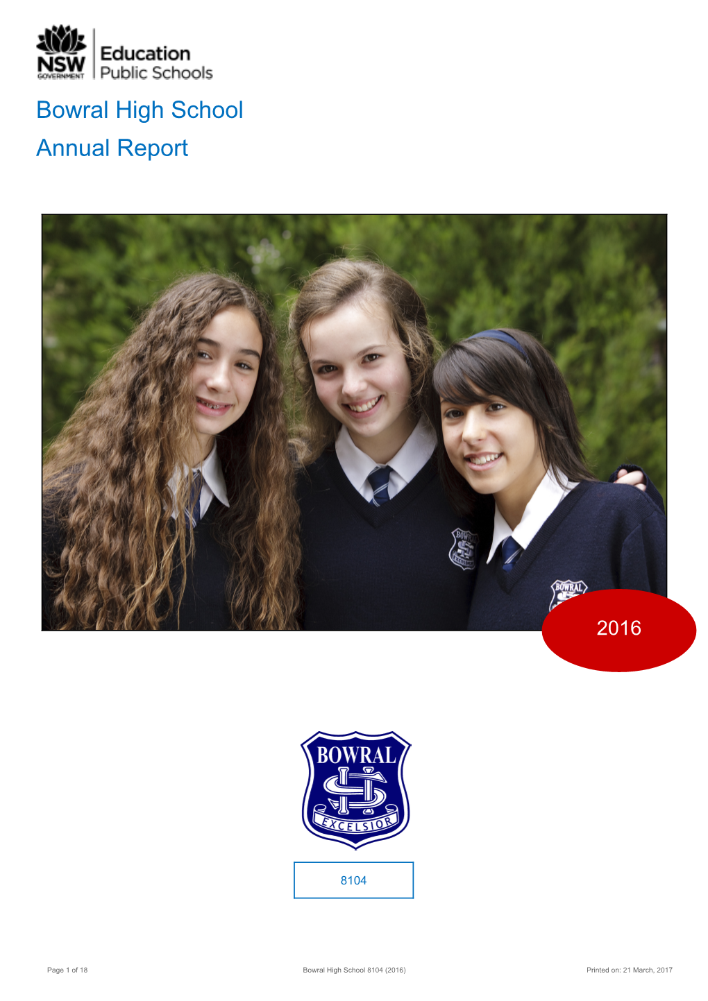 2016 Bowral High School Annual Report