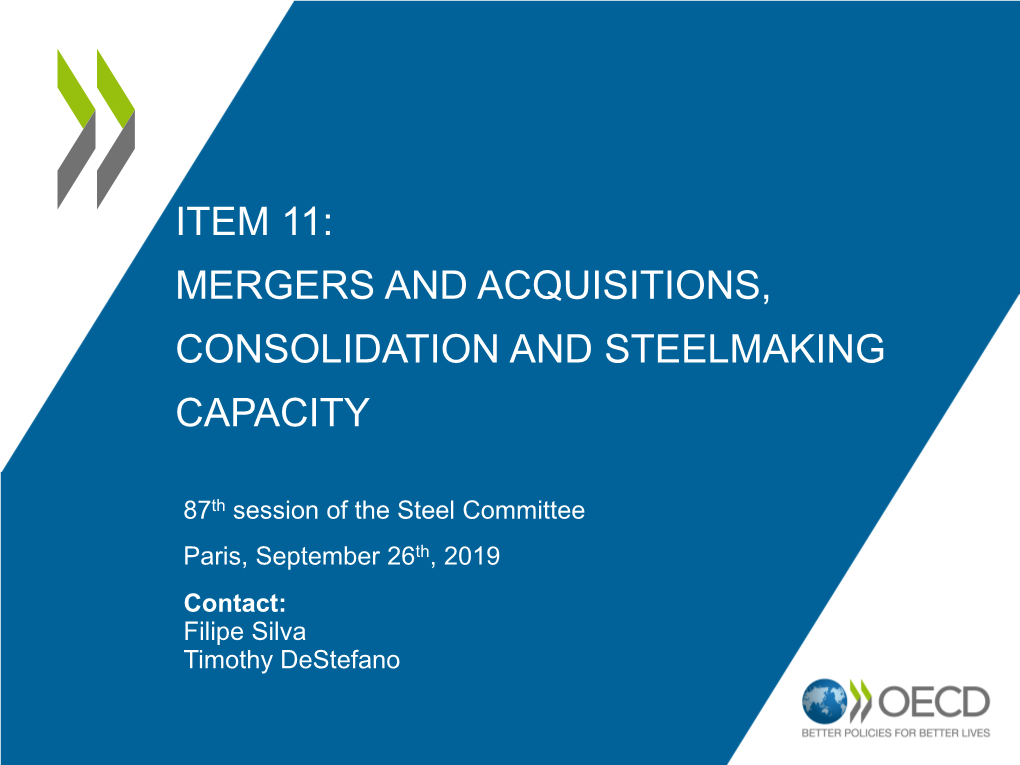 Item 11: Mergers and Acquisitions, Consolidation and Steelmaking Capacity